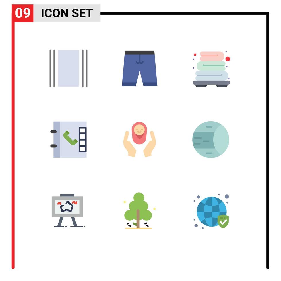 9 temático vetor plano cores e editável símbolos do criança Cuidado logotipo bebê Cuidado calção mãos Contatos editável vetor Projeto elementos
