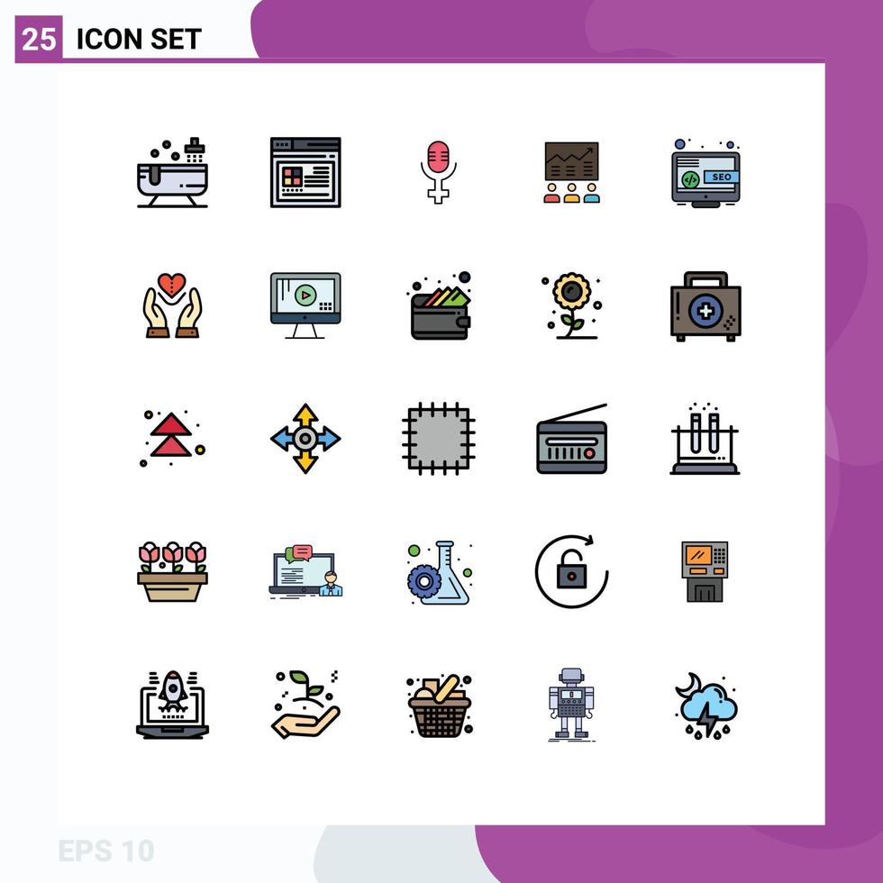 25 temático vetor preenchidas linha plano cores e editável símbolos do Área de Trabalho gráfico microfone esforços o negócio editável vetor Projeto elementos