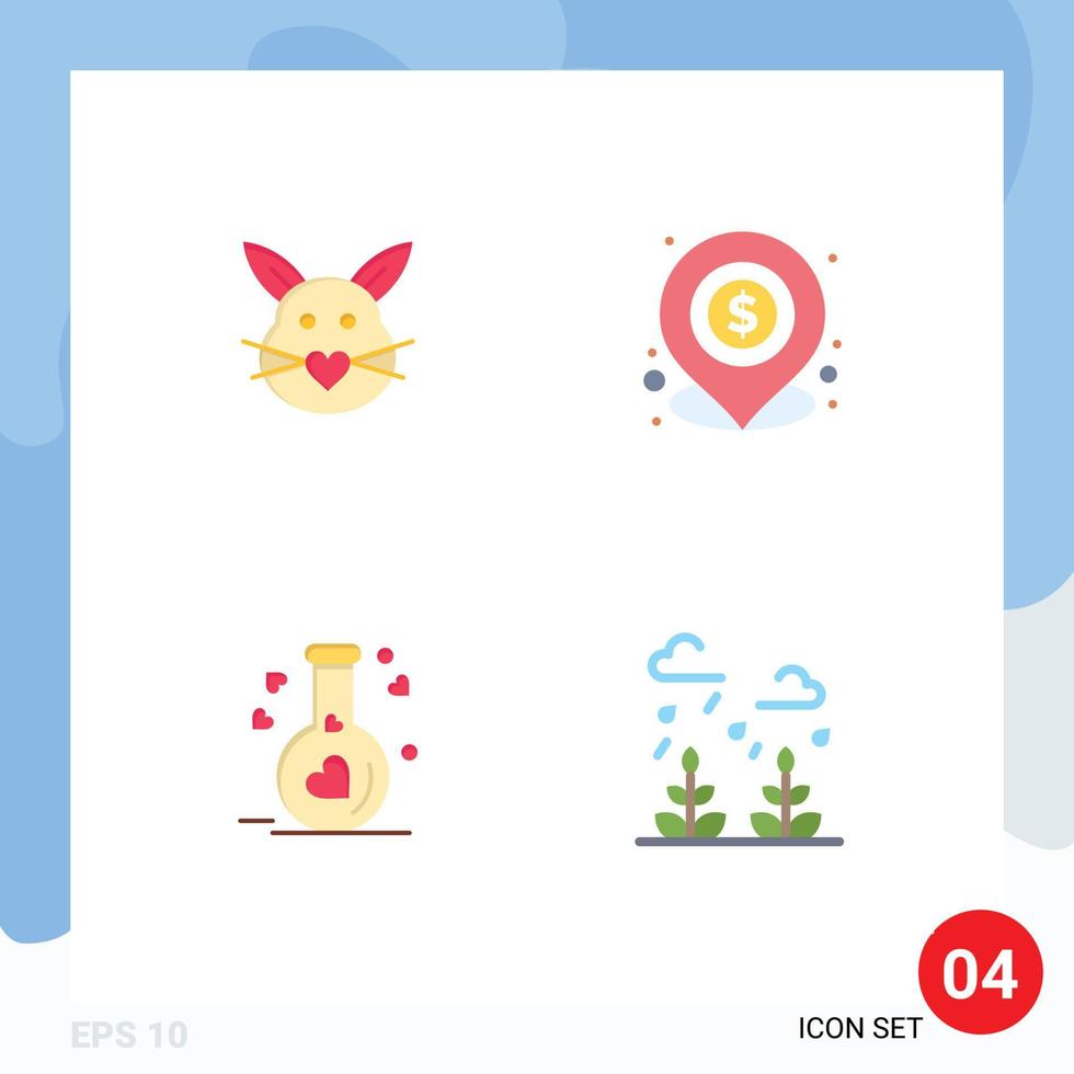 4 plano ícone conceito para sites Móvel e apps Coelho localização fofa emprestar amor editável vetor Projeto elementos