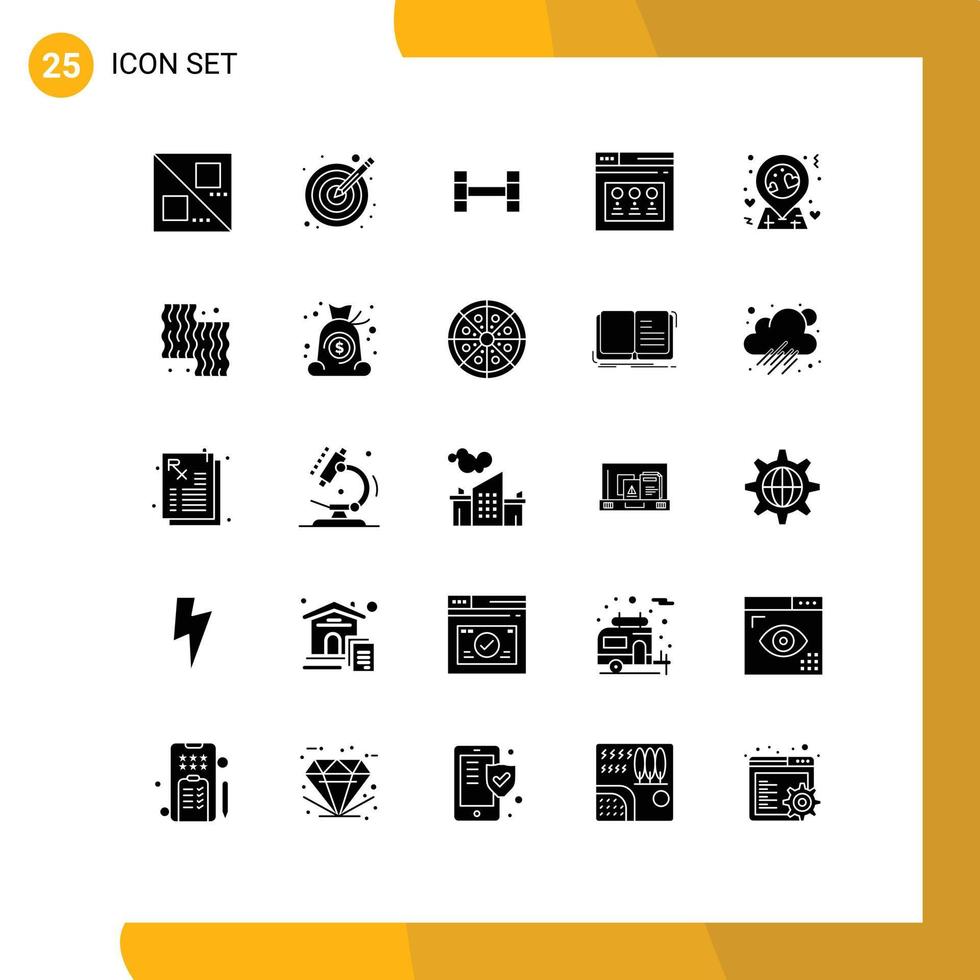 conjunto do 25 moderno ui ícones símbolos sinais para carne PIN levantamento de peso amor local na rede Internet editável vetor Projeto elementos