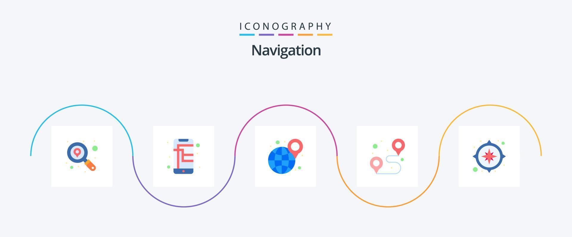 navegação plano 5 ícone pacote Incluindo navegação. bússola. localização. placa. PIN vetor