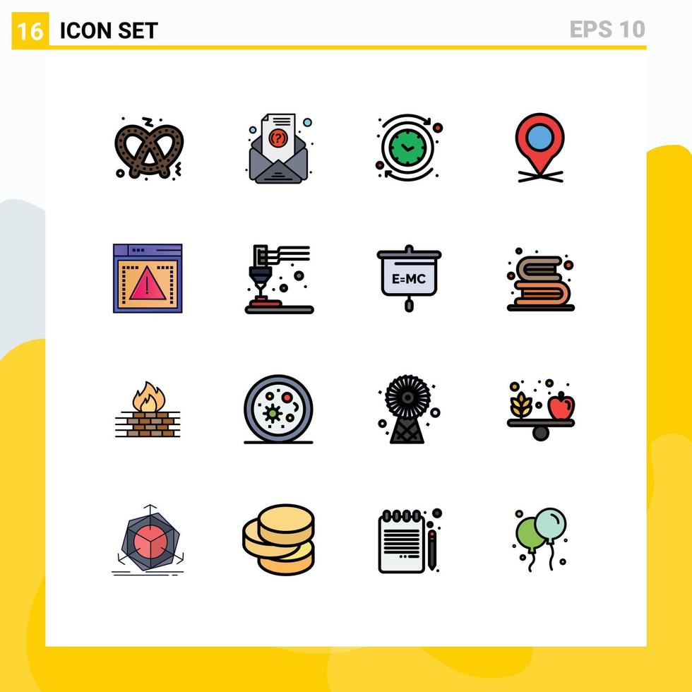 Móvel interface plano cor preenchidas linha conjunto do 16 pictogramas do codificação Arquivo relógio PIN mapa editável criativo vetor Projeto elementos