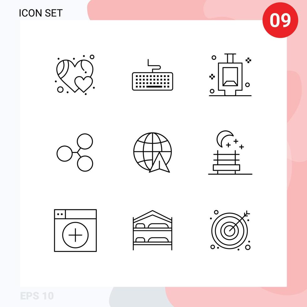 estoque vetor ícone pacote do 9 linha sinais e símbolos para noite assento viagem banho globo tecnologia editável vetor Projeto elementos