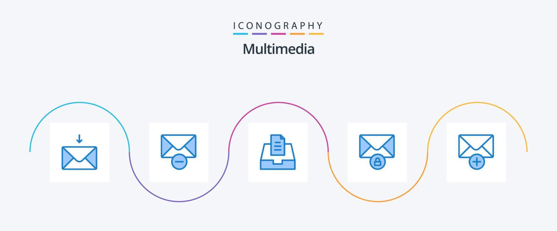 multimídia azul 5 ícone pacote Incluindo . caixa de correio. novo. enviar vetor