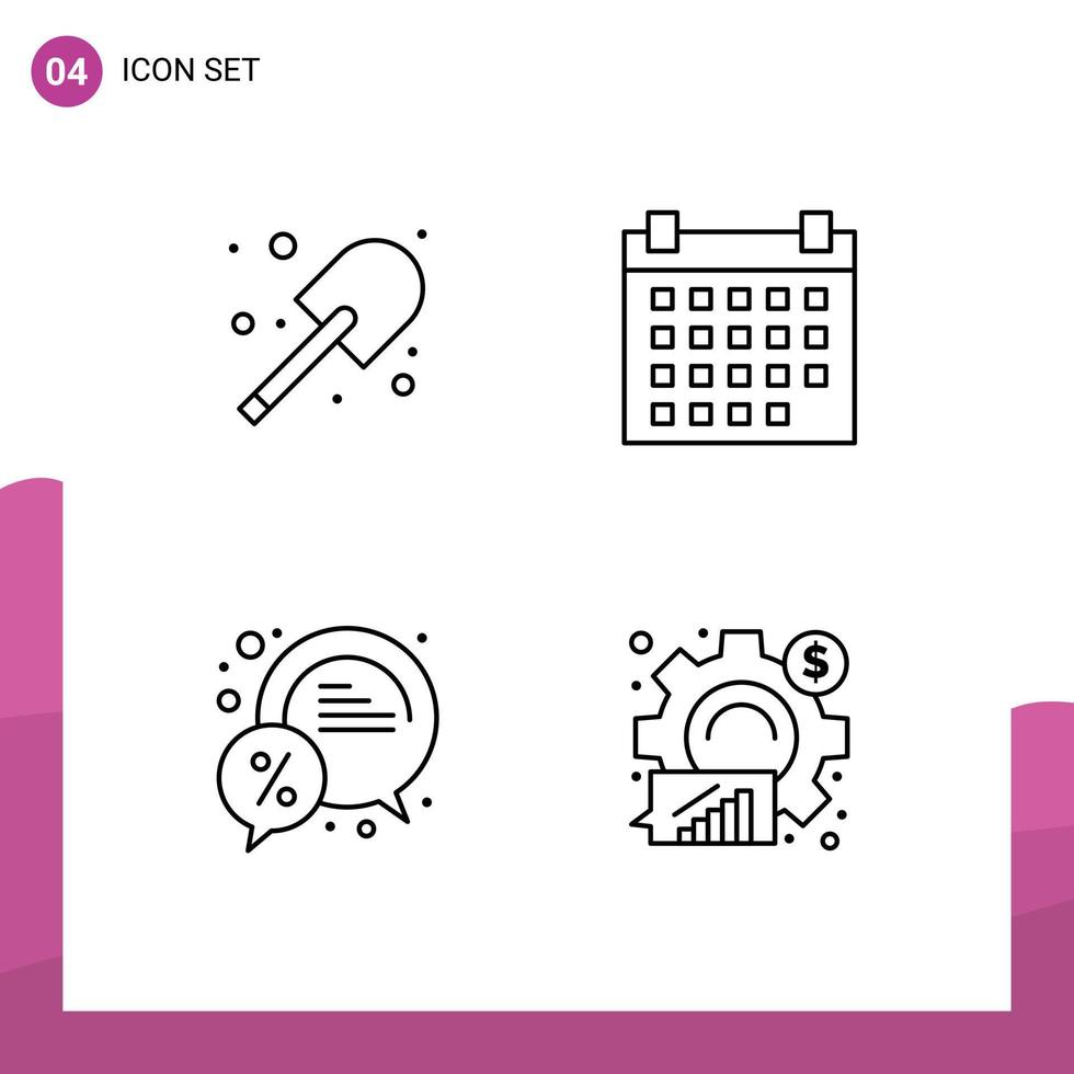 universal ícone símbolos grupo do 4 moderno linha preenchida plano cores do escavação bate-papo pá data limite por cento editável vetor Projeto elementos