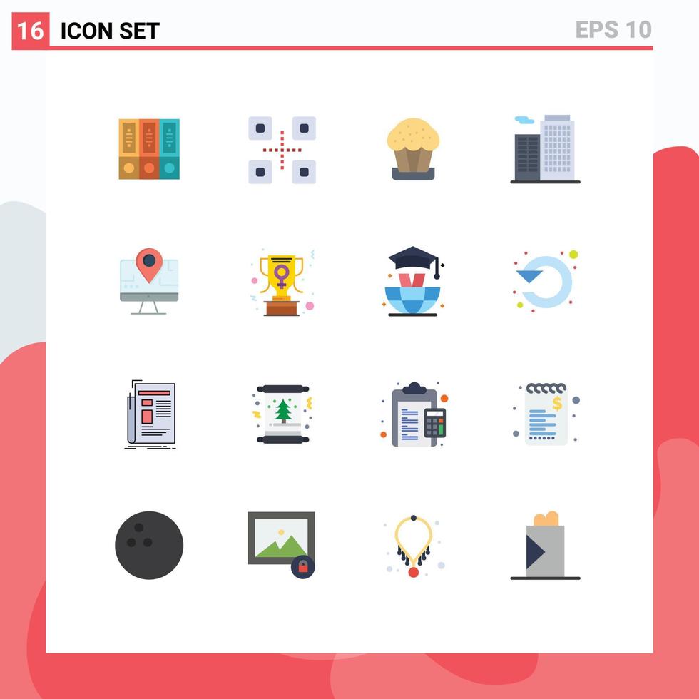 Móvel interface plano cor conjunto do 16 pictogramas do computador construção Comida e restaurante apartamento Comida editável pacote do criativo vetor Projeto elementos