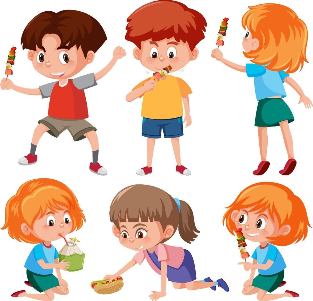 conjunto de personagens de desenhos animados de crianças em pose diferente vetor