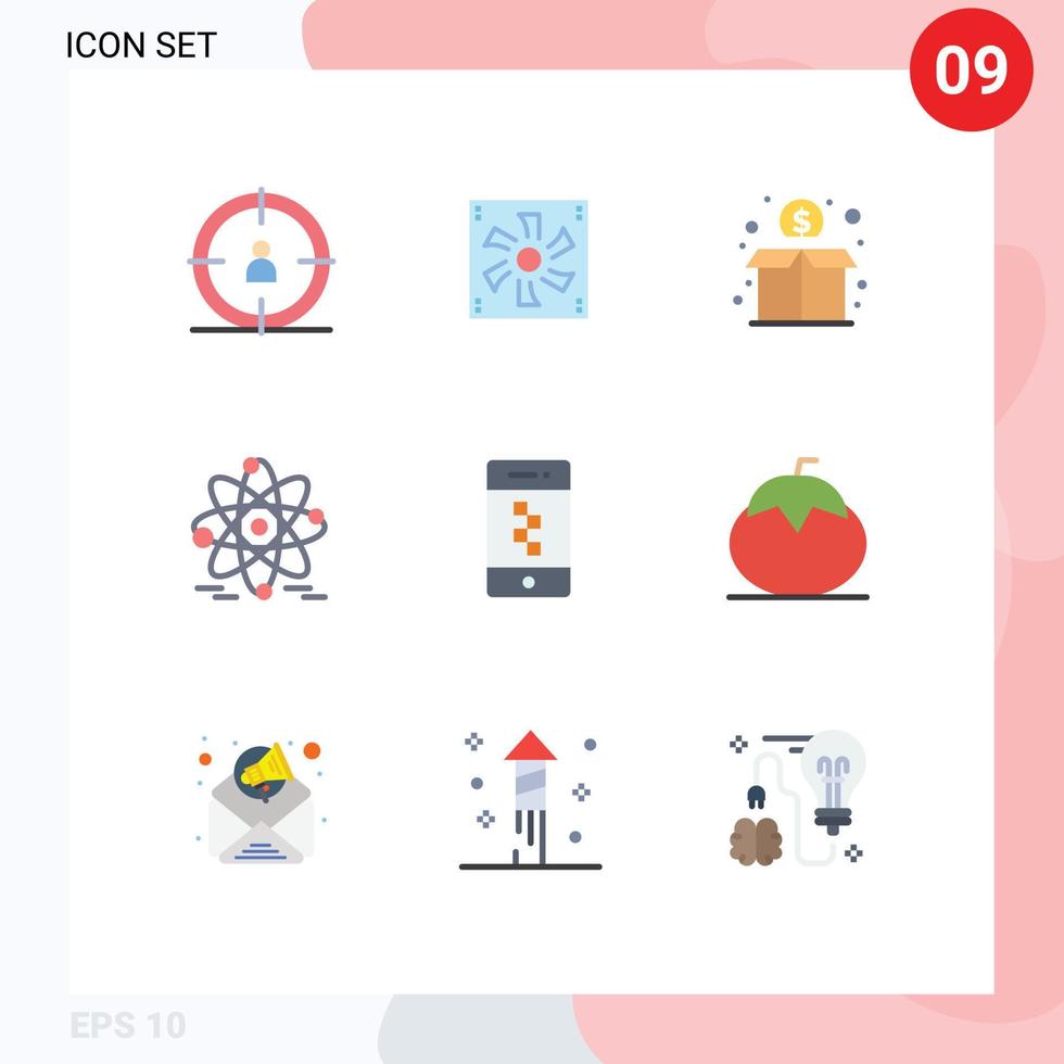 9 criativo ícones moderno sinais e símbolos do Smartphone inscrição multidão nuclear átomo editável vetor Projeto elementos