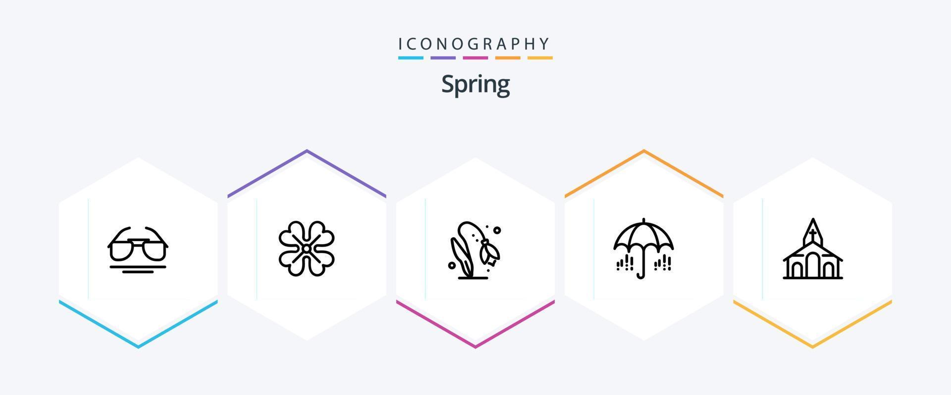 Primavera 25 linha ícone pacote Incluindo Natal. Primavera. flor. clima. guarda-chuva vetor