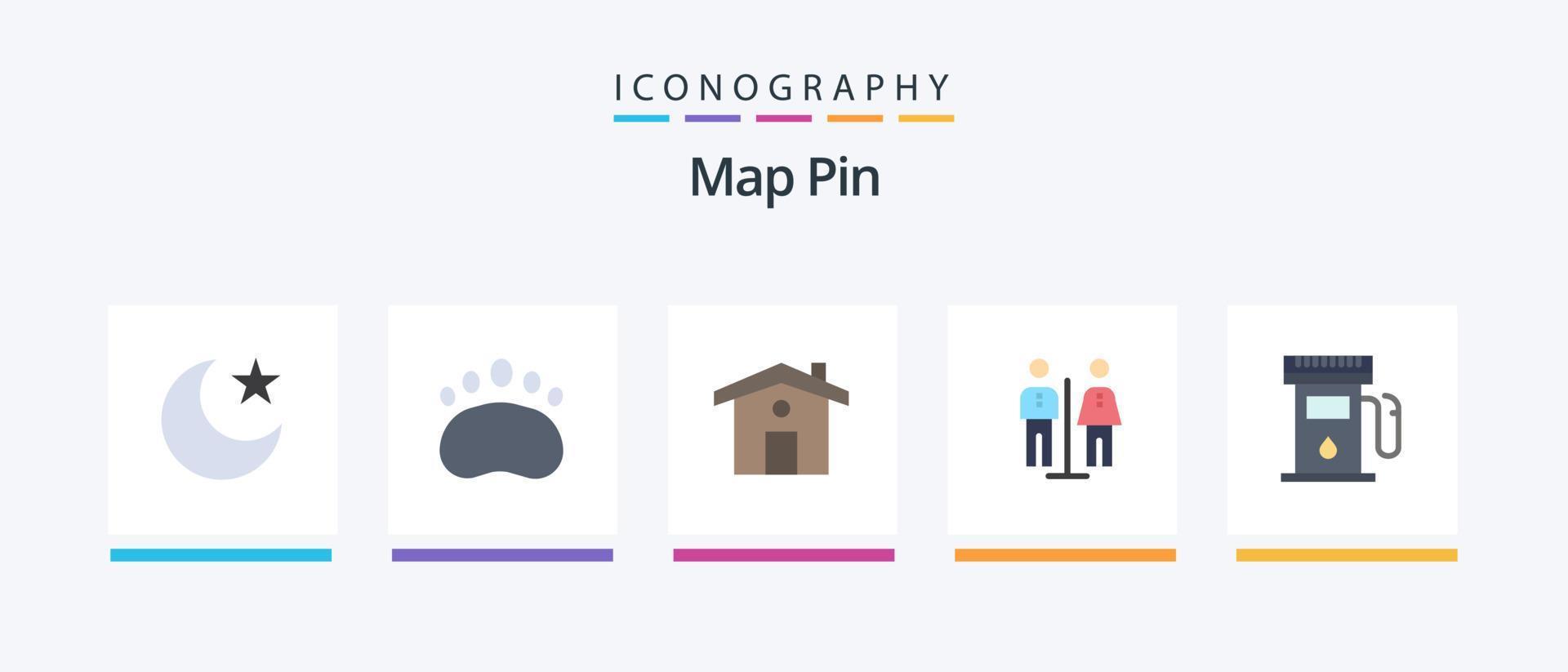 mapa PIN plano 5 ícone pacote Incluindo . mapas. viagem. gás estação. serviço. criativo ícones Projeto vetor