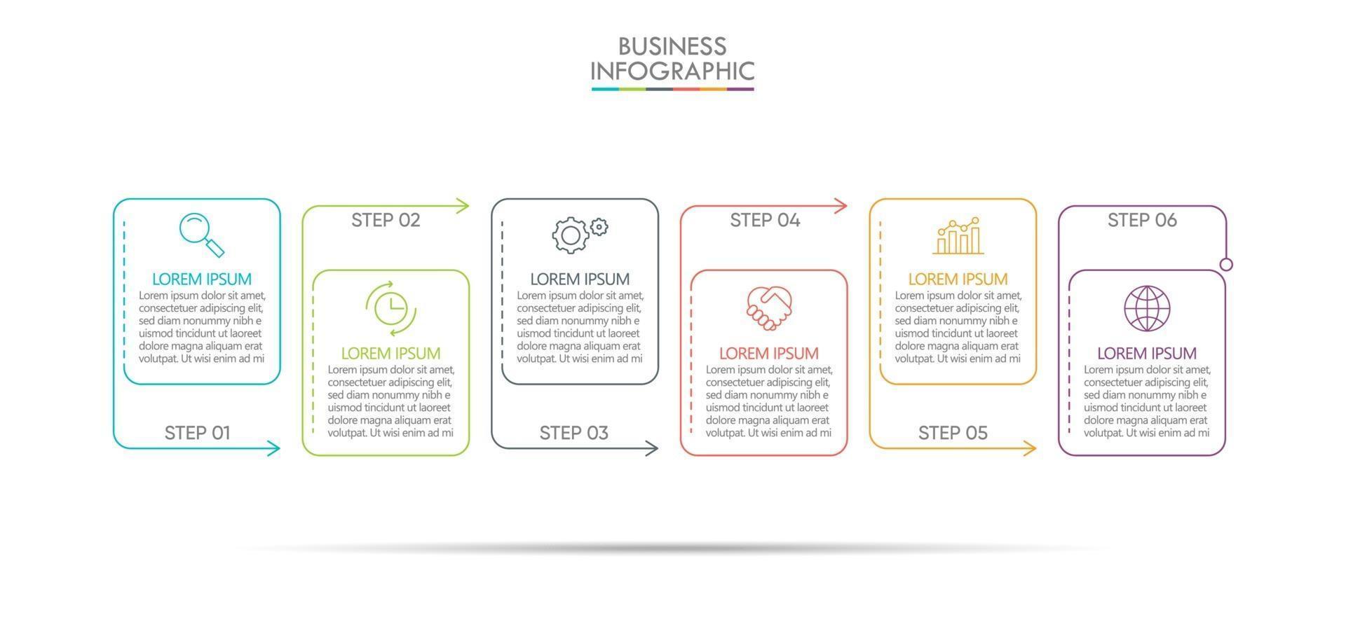 infográfico modelo de design de linha fina com 6 opções vetor