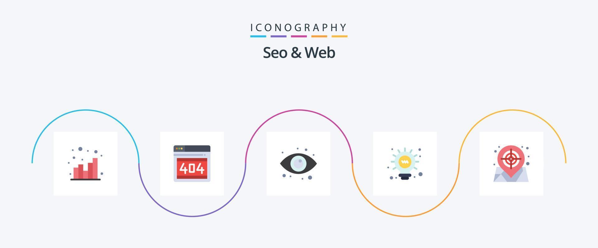 seo e rede plano 5 ícone pacote Incluindo alvo. mapa. olho. lâmpada. rede vetor