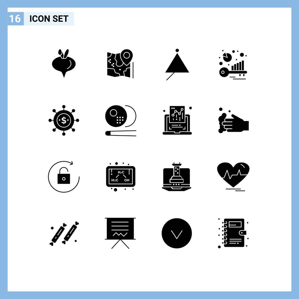 Móvel interface sólido glifo conjunto do 16 pictogramas do o negócio palavra chave audio avaliação comparativa triângulo editável vetor Projeto elementos