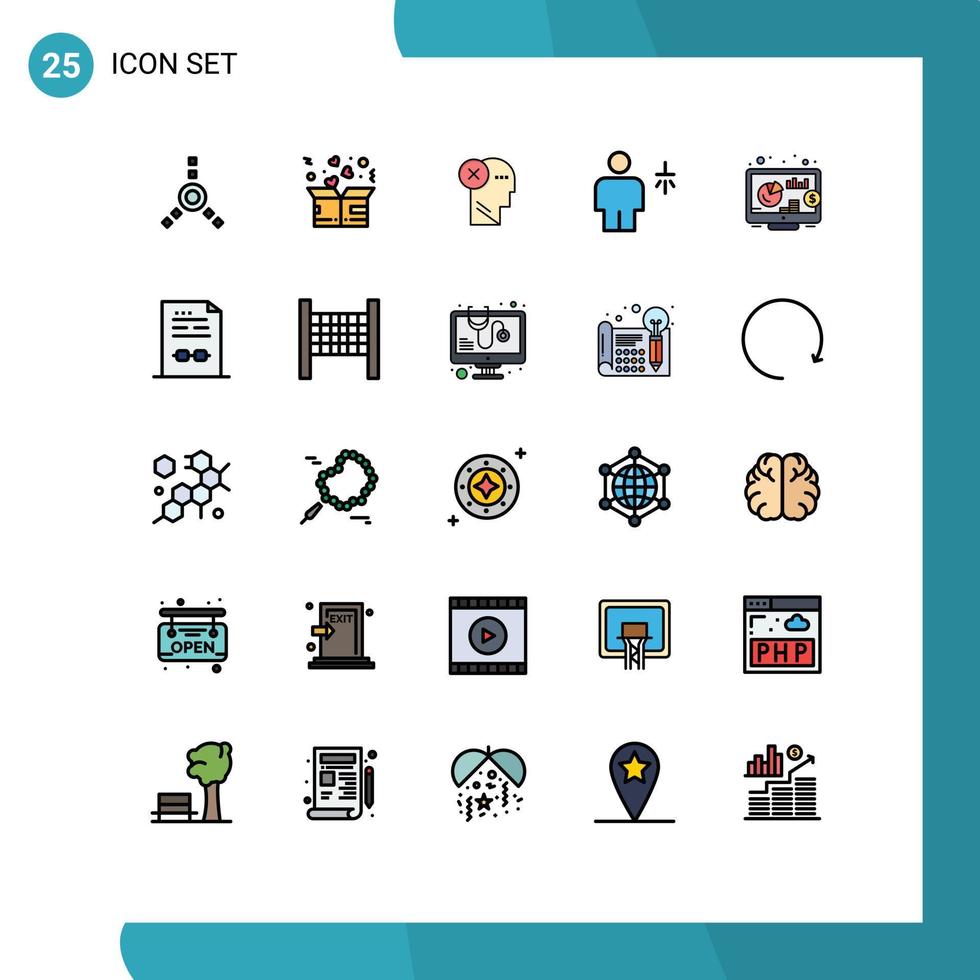 universal ícone símbolos grupo do 25 moderno preenchidas linha plano cores do chuveiro corpo fracasso avatar mente editável vetor Projeto elementos