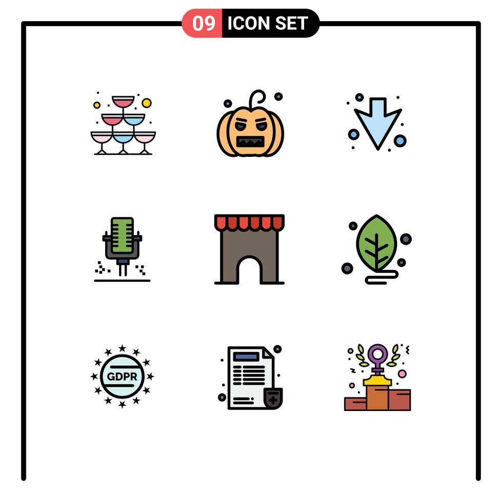 9 do utilizador interface linha preenchida plano cor pacote do moderno sinais e símbolos do Mercado construção seta gravação microfone editável vetor Projeto elementos