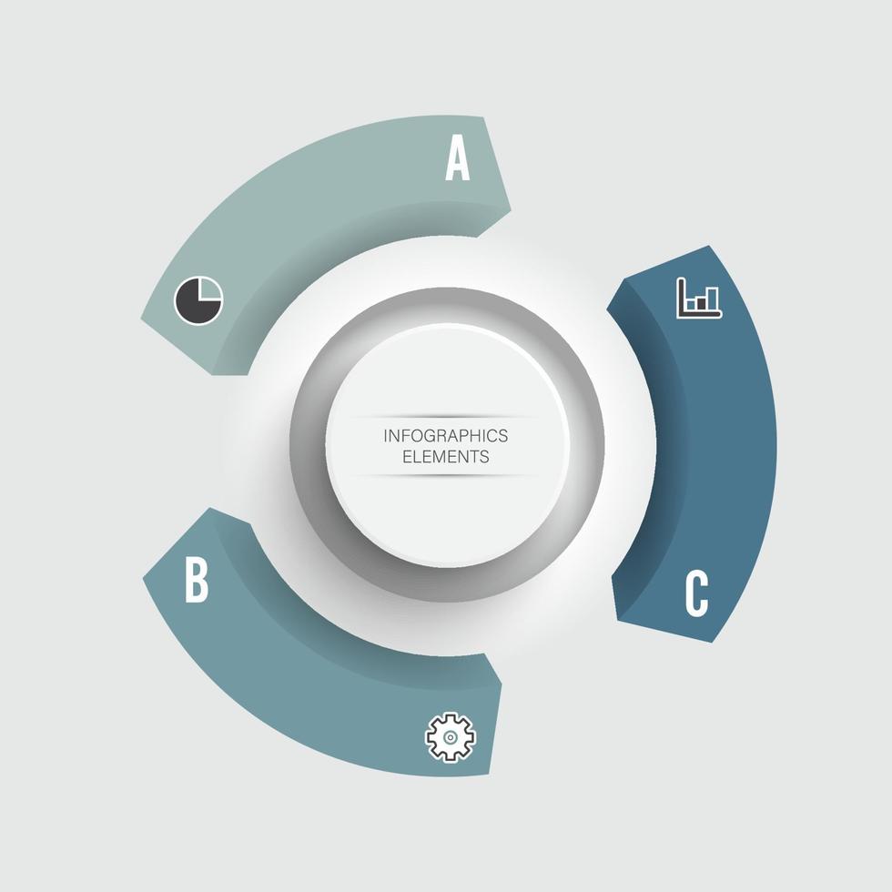 elementos abstratos do modelo de gráfico infográfico com etiqueta, círculos integrados. conceito de negócio com 3 opções. para conteúdo, diagrama, fluxograma, etapas, peças, infográficos de linha do tempo, layout de fluxo de trabalho. vetor