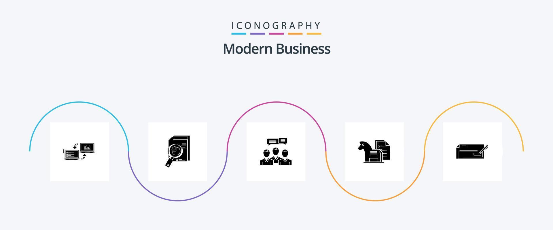moderno o negócio glifo 5 ícone pacote Incluindo reunião. consultando. analítico. negócios. gráfico vetor