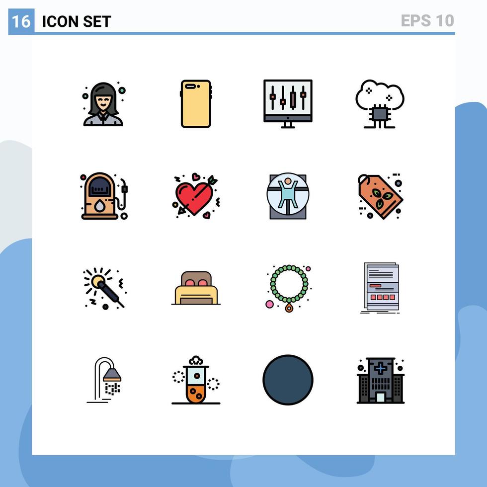 Móvel interface plano cor preenchidas linha conjunto do 16 pictogramas do nuvem servidor nuvem base de dados Câmera nuvem Sediada Serviços gráfico editável criativo vetor Projeto elementos