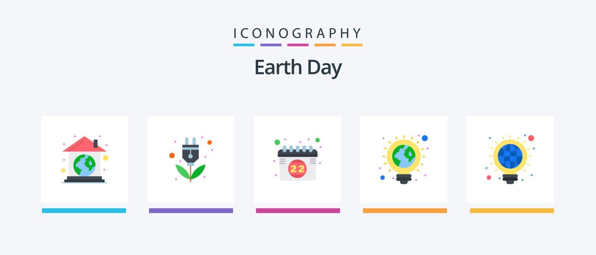 terra dia plano 5 ícone pacote Incluindo lâmpada. luz lâmpada. plugue. inspiração. de Meio Ambiente proteção. criativo ícones Projeto vetor