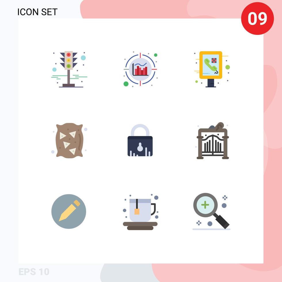 9 universal plano cor sinais símbolos do comércio eletrônico trava em formação trigo farinha editável vetor Projeto elementos