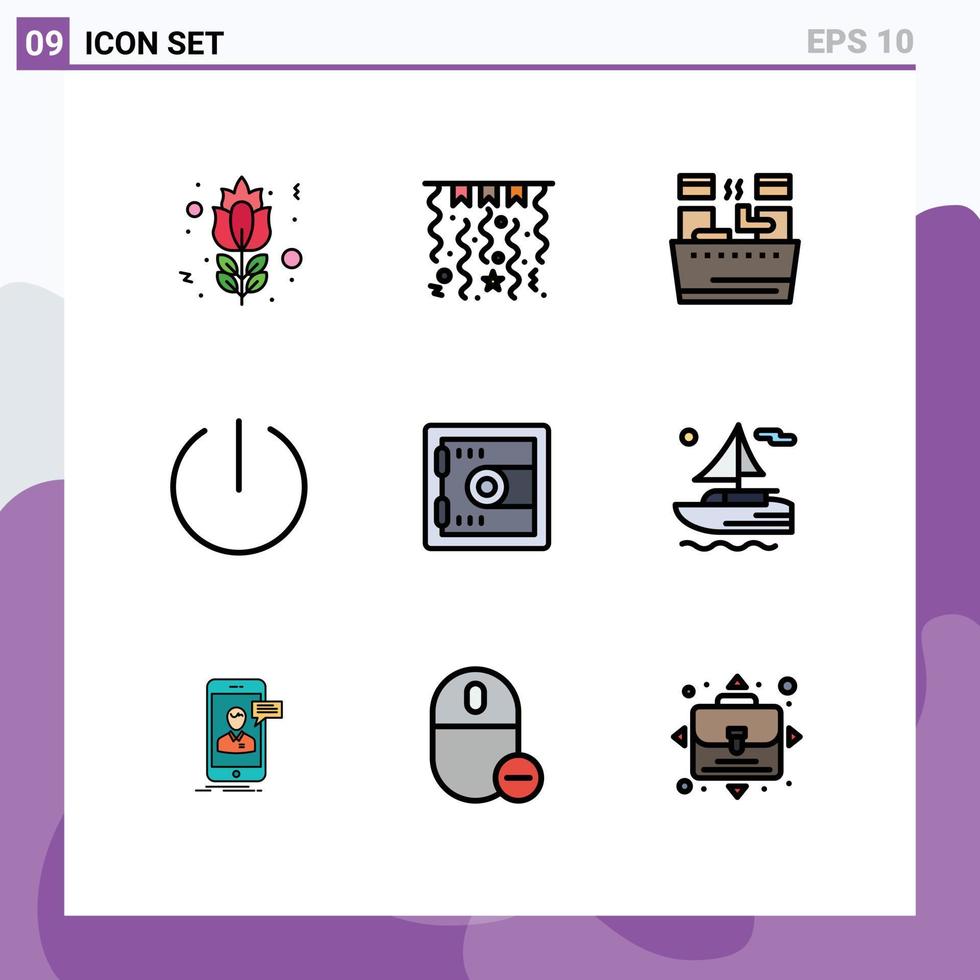 do utilizador interface pacote do 9 básico linha preenchida plano cores do barco trava absorver armário interruptor editável vetor Projeto elementos