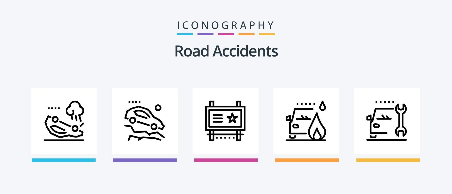 estrada acidentes linha 5 ícone pacote Incluindo bombeiro. tráfego. placa. carro. derrapando. criativo ícones Projeto vetor