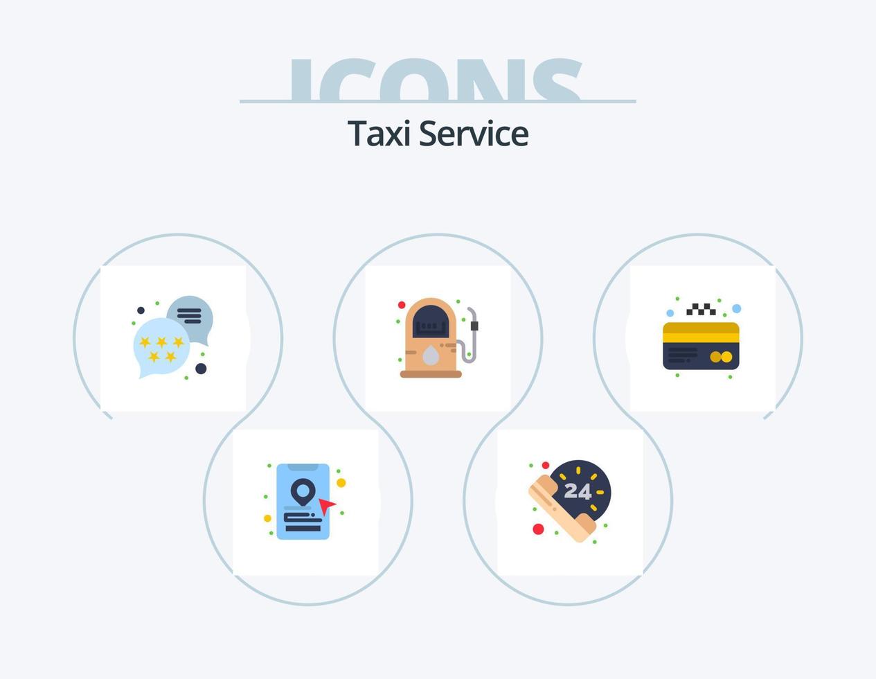 Táxi serviço plano ícone pacote 5 ícone Projeto. . crédito. avaliação. cartão. bomba vetor
