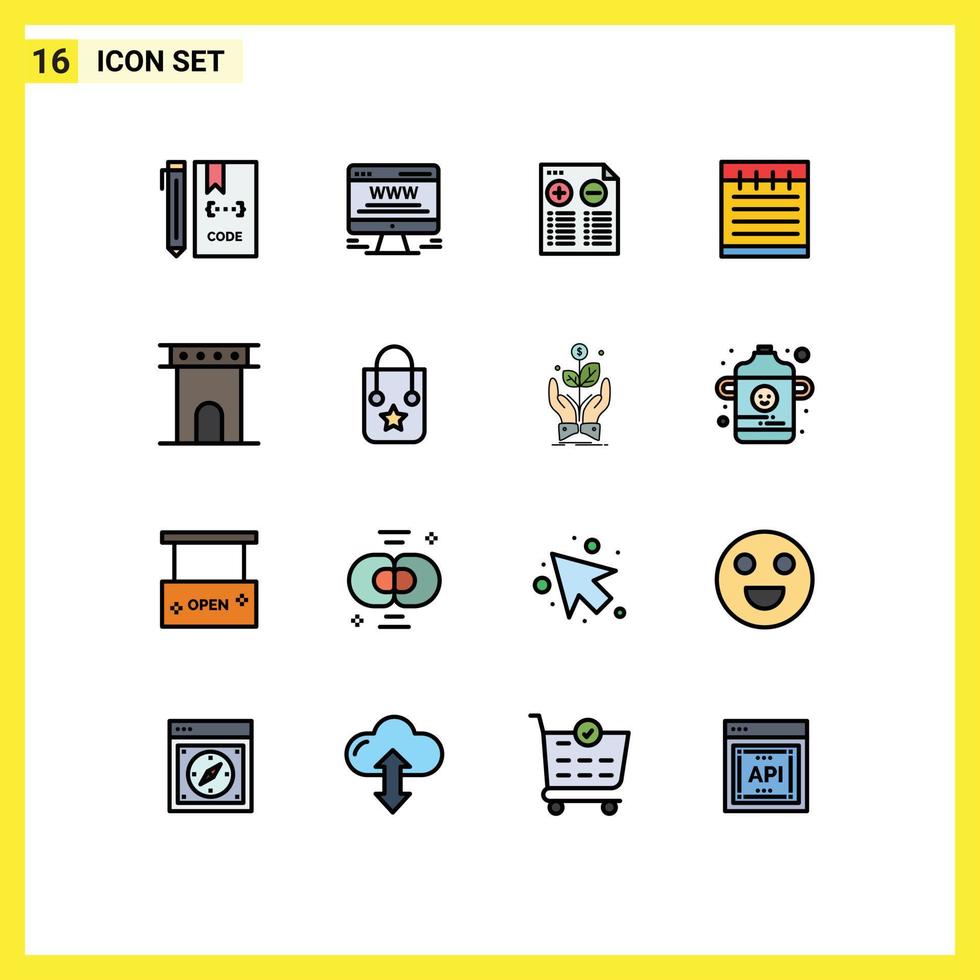 Móvel interface plano cor preenchidas linha conjunto do 16 pictogramas do arquitetura escola rede advertir estude Educação menos editável criativo vetor Projeto elementos