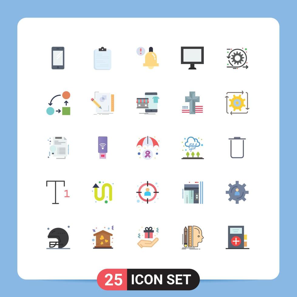 pictograma conjunto do 25 simples plano cores do desenvolvimento tela lista de controle exibição Sino editável vetor Projeto elementos