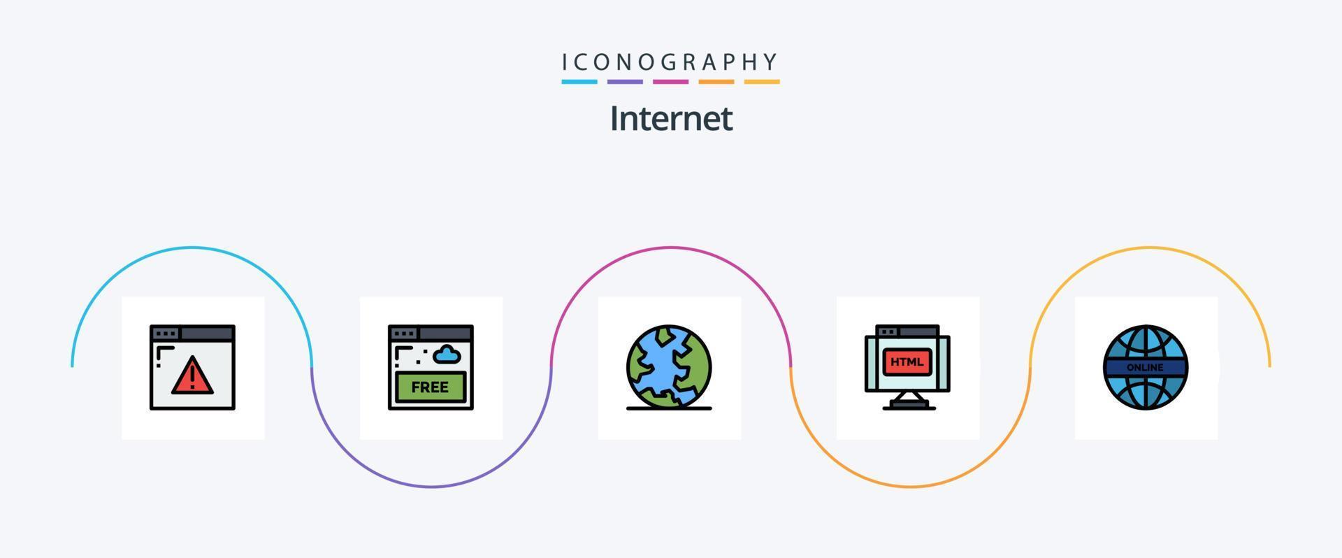 Internet linha preenchidas plano 5 ícone pacote Incluindo Internet. Internet. terra. html. código vetor