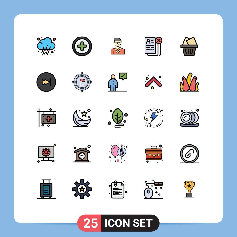 pacote do 25 moderno preenchidas linha plano cores sinais e símbolos para rede impressão meios de comunicação tal Como enviar currículo do utilizador trabalho carreira editável vetor Projeto elementos