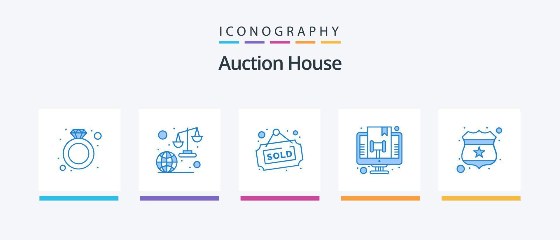 leilão azul 5 ícone pacote Incluindo advogado. justiça. advogado. juiz. loja. criativo ícones Projeto vetor