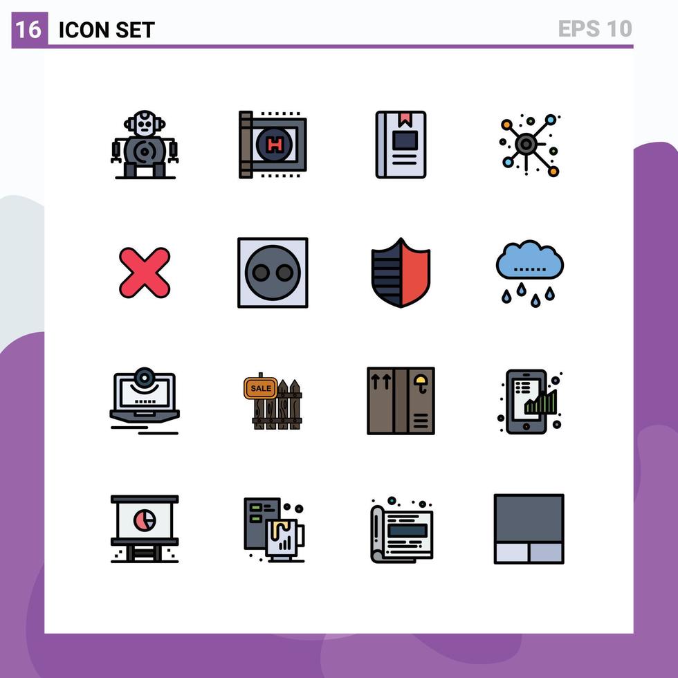 16 temático vetor plano cor preenchidas linhas e editável símbolos do fechar excluir conhecimento conexão rede editável criativo vetor Projeto elementos