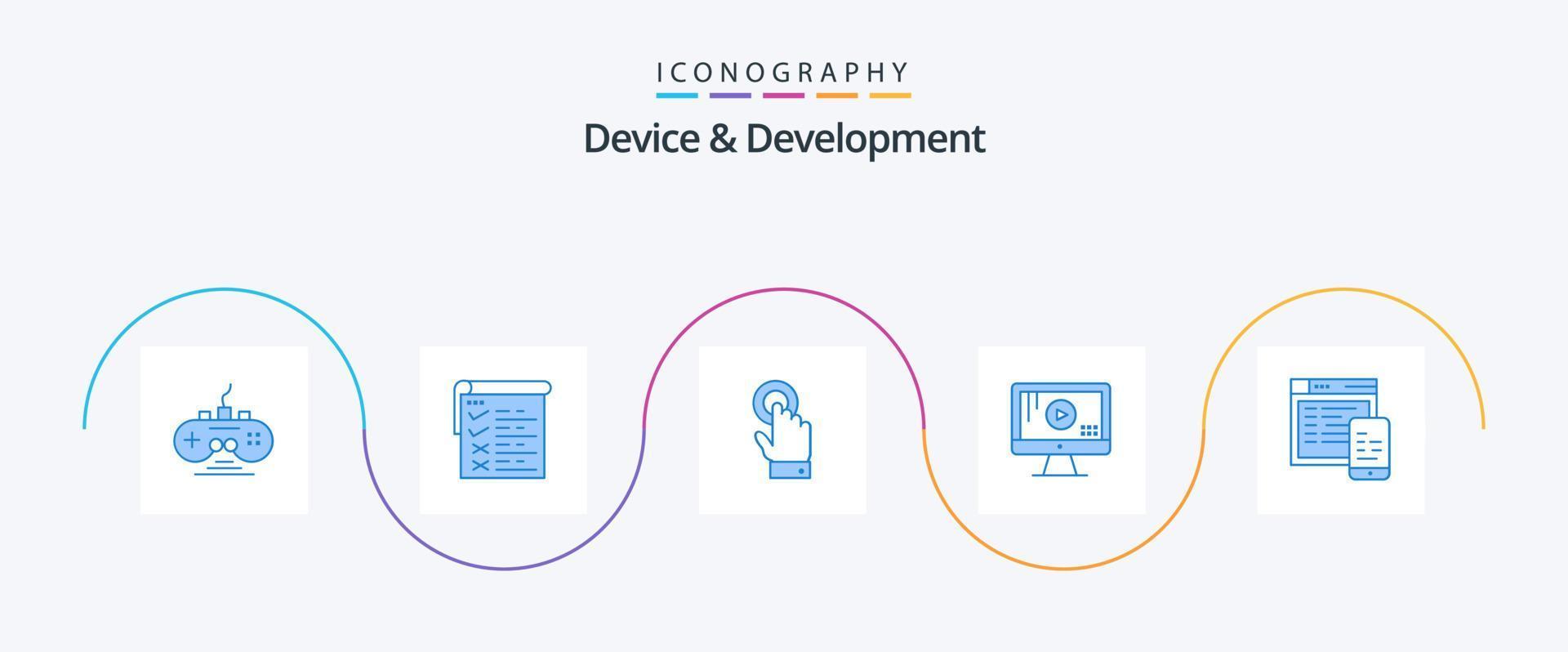 dispositivo e desenvolvimento azul 5 ícone pacote Incluindo Projeto. música. toque. jogar. computador vetor