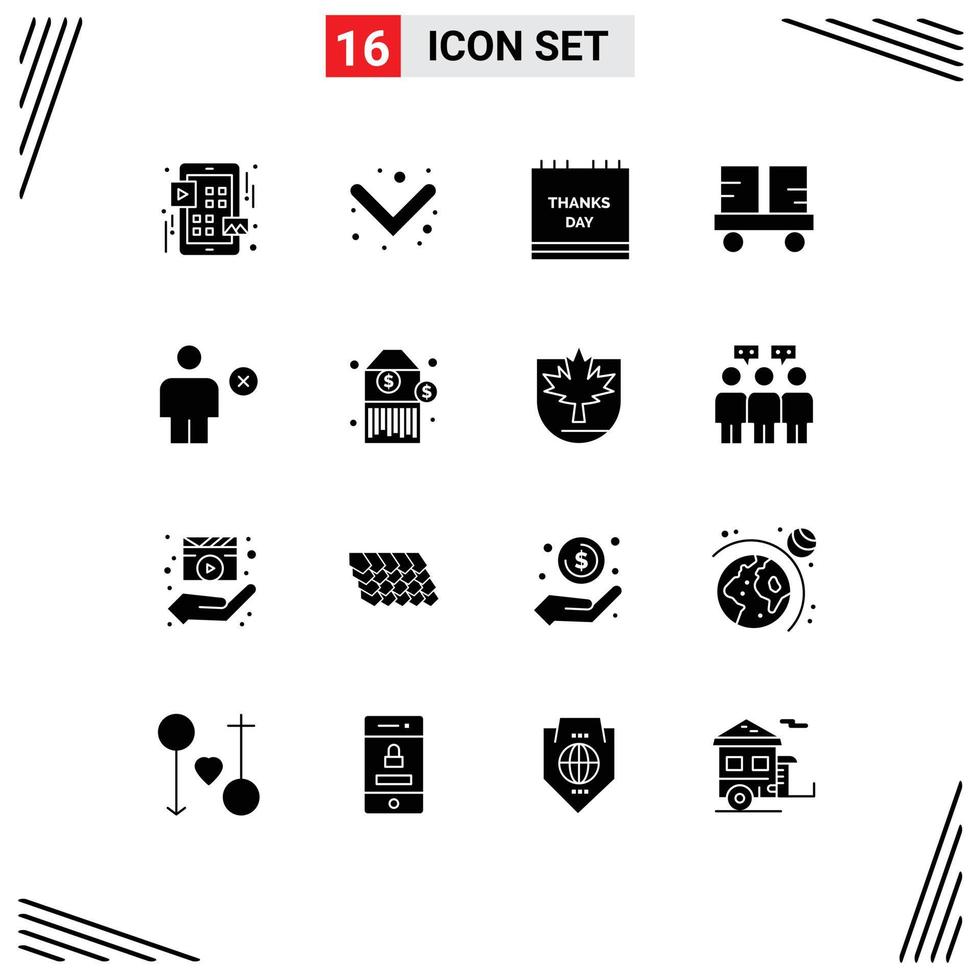 pictograma conjunto do 16 simples sólido glifos do avatar empilhadeira caminhão celebração empilhadeira lagarta veículos editável vetor Projeto elementos