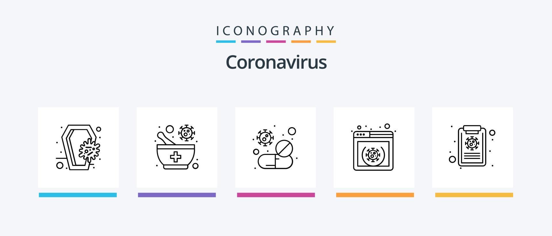 coronavírus linha 5 ícone pacote Incluindo comprimido. febre. assistência médica. tosse. nariz. criativo ícones Projeto vetor