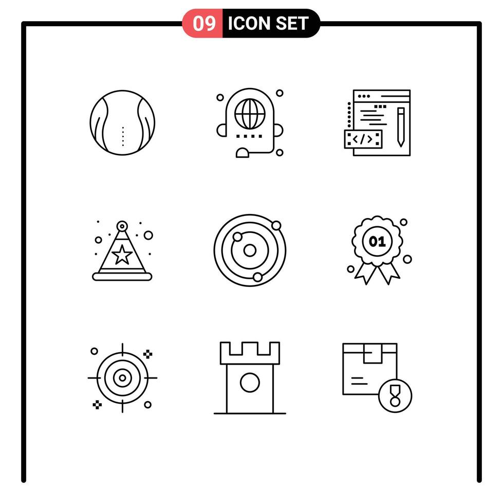 Móvel interface esboço conjunto do 9 pictogramas do planetas astronomia global Estrela celebração editável vetor Projeto elementos