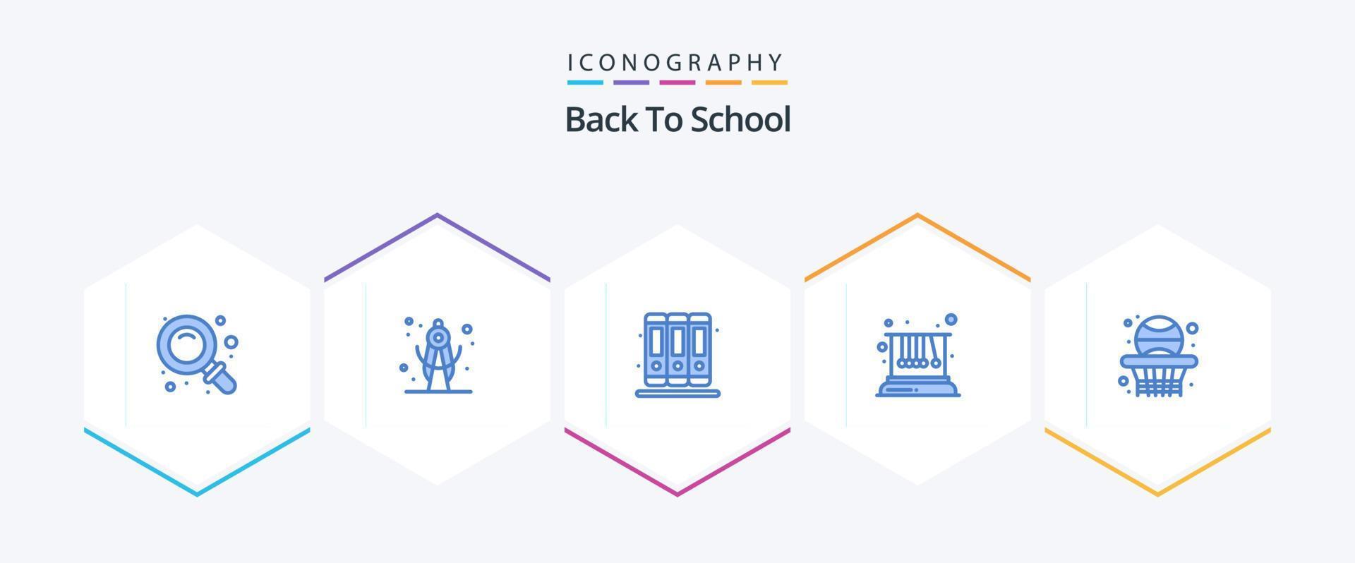 costas para escola 25 azul ícone pacote Incluindo basquetebol. escola. Educação. voltar. física vetor