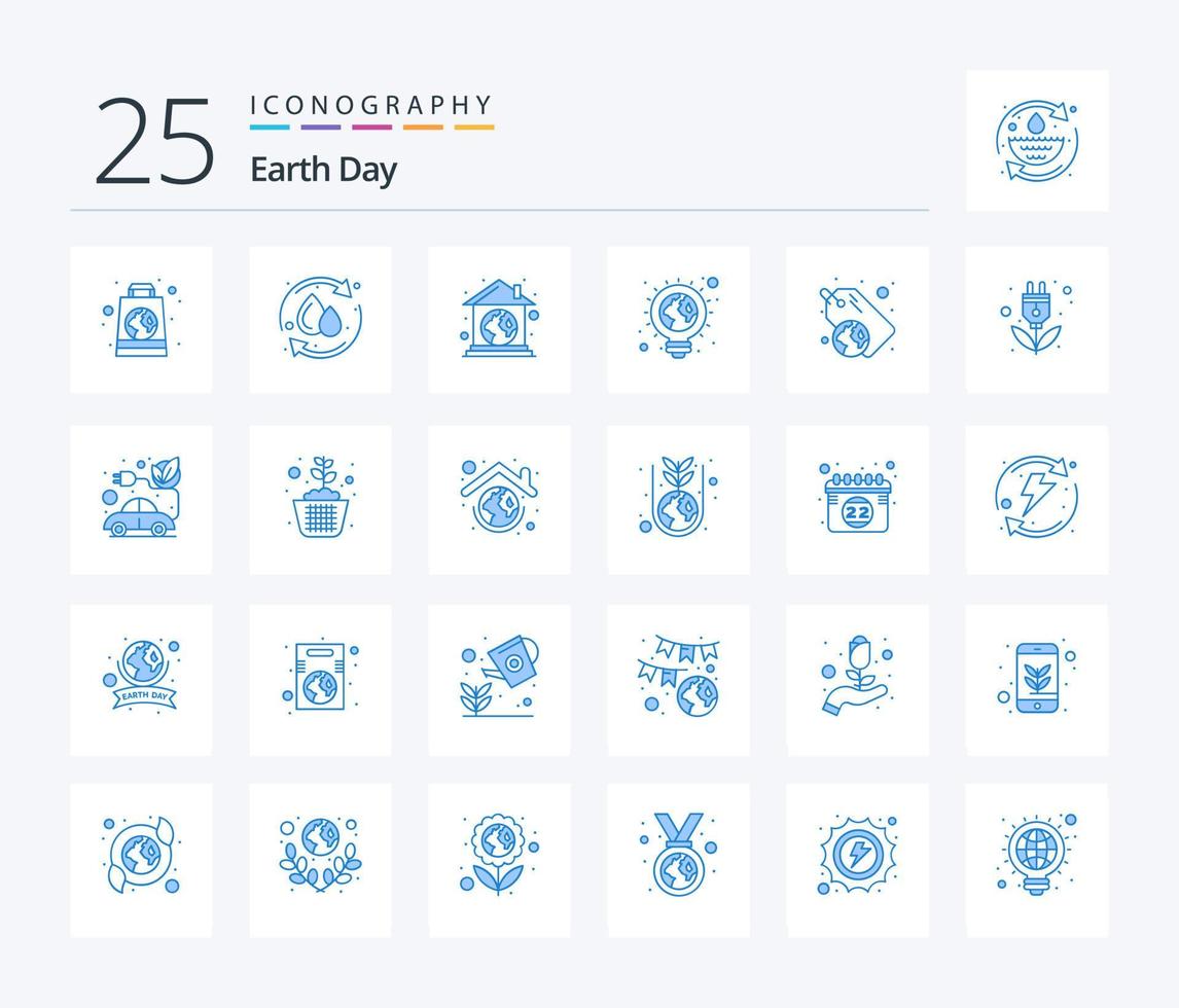 terra dia 25 azul cor ícone pacote Incluindo plástico. terra. ecológico. luz lâmpada. eco vetor