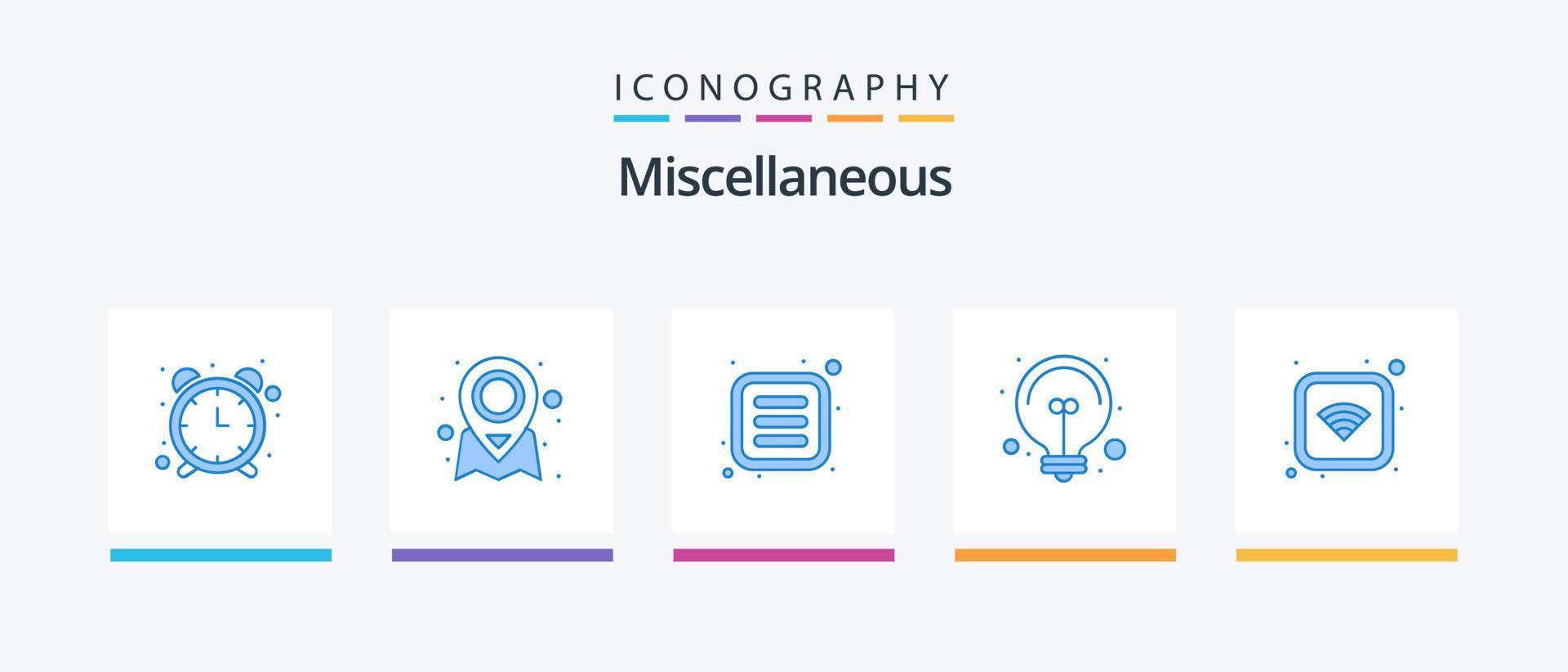 Diversos azul 5 ícone pacote Incluindo sinal. aplicativos. claro. lâmpada. criativo ícones Projeto vetor