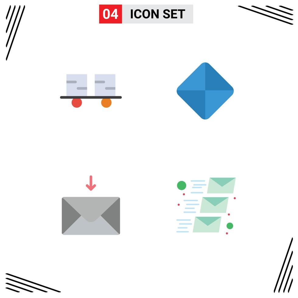 4 plano ícone conceito para sites Móvel e apps lagarta veículos mensagem empilhadeira caminhão tábua o email editável vetor Projeto elementos