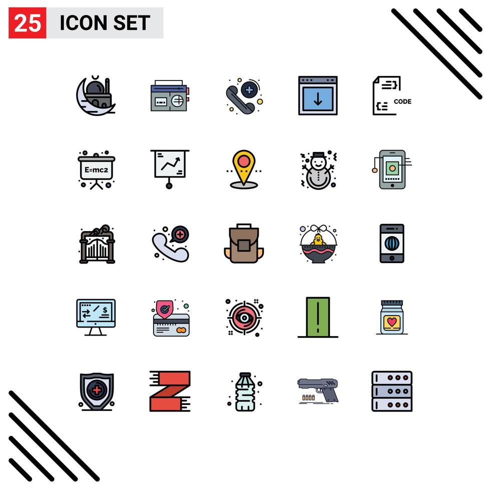 universal ícone símbolos grupo do 25 moderno preenchidas linha plano cores do sul baixa meios de comunicação seta Cuidado editável vetor Projeto elementos
