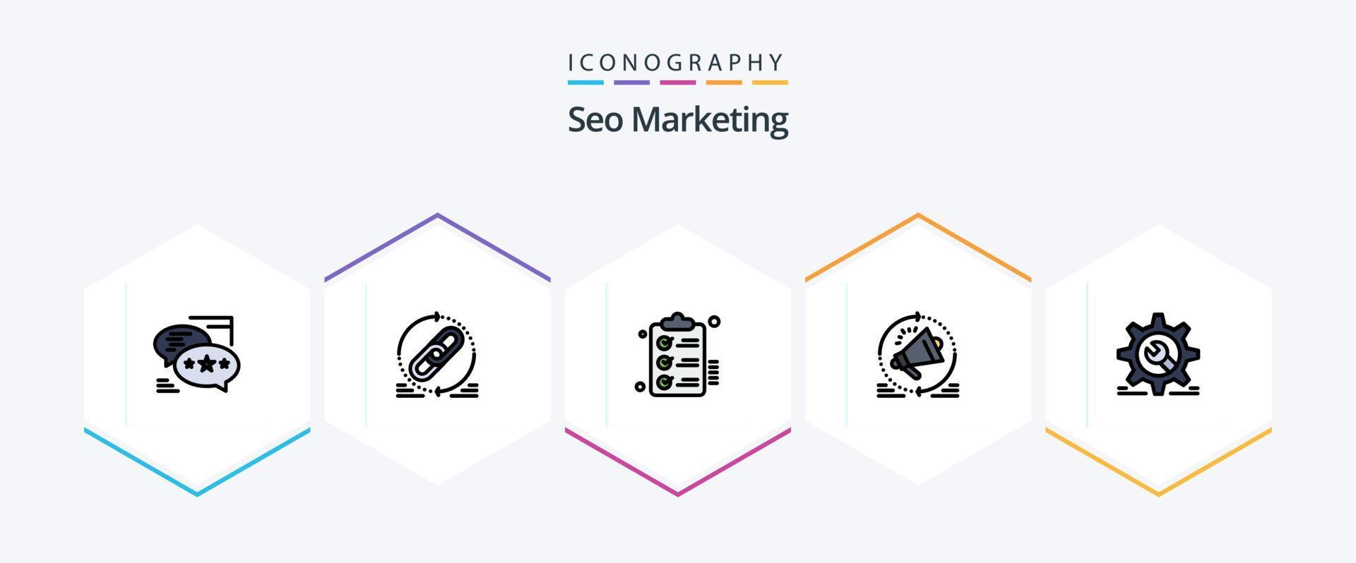 seo marketing 25 linha preenchida ícone pacote Incluindo megafone. anúncio. local na rede Internet. pendência. tarefas vetor