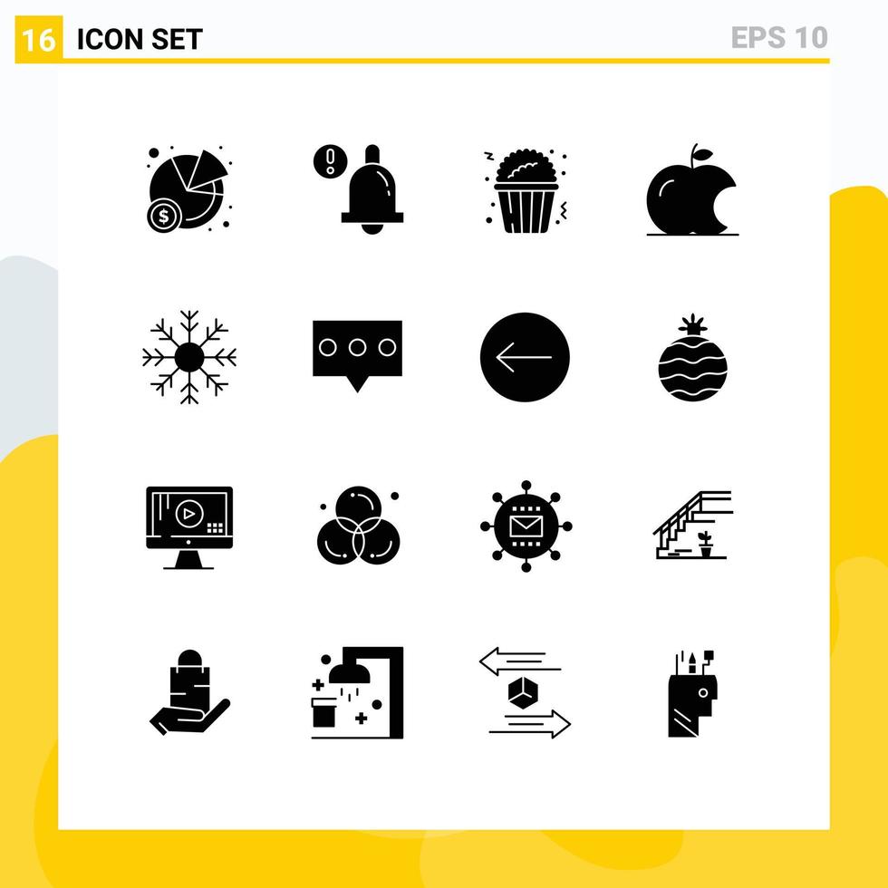 16 sólido glifo conceito para sites Móvel e apps bolha clima Comida neve frio editável vetor Projeto elementos