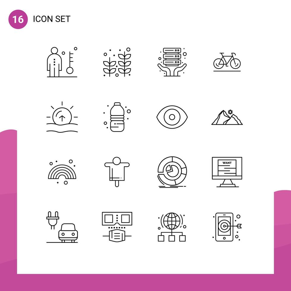 universal ícone símbolos grupo do 16 moderno esboços do Sol esporte árvore andar bicicleta editável vetor Projeto elementos