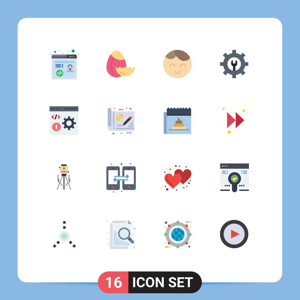 Móvel interface plano cor conjunto do 16 pictogramas do azul impressão desenvolvimento criança desenvolve navegador editável pacote do criativo vetor Projeto elementos