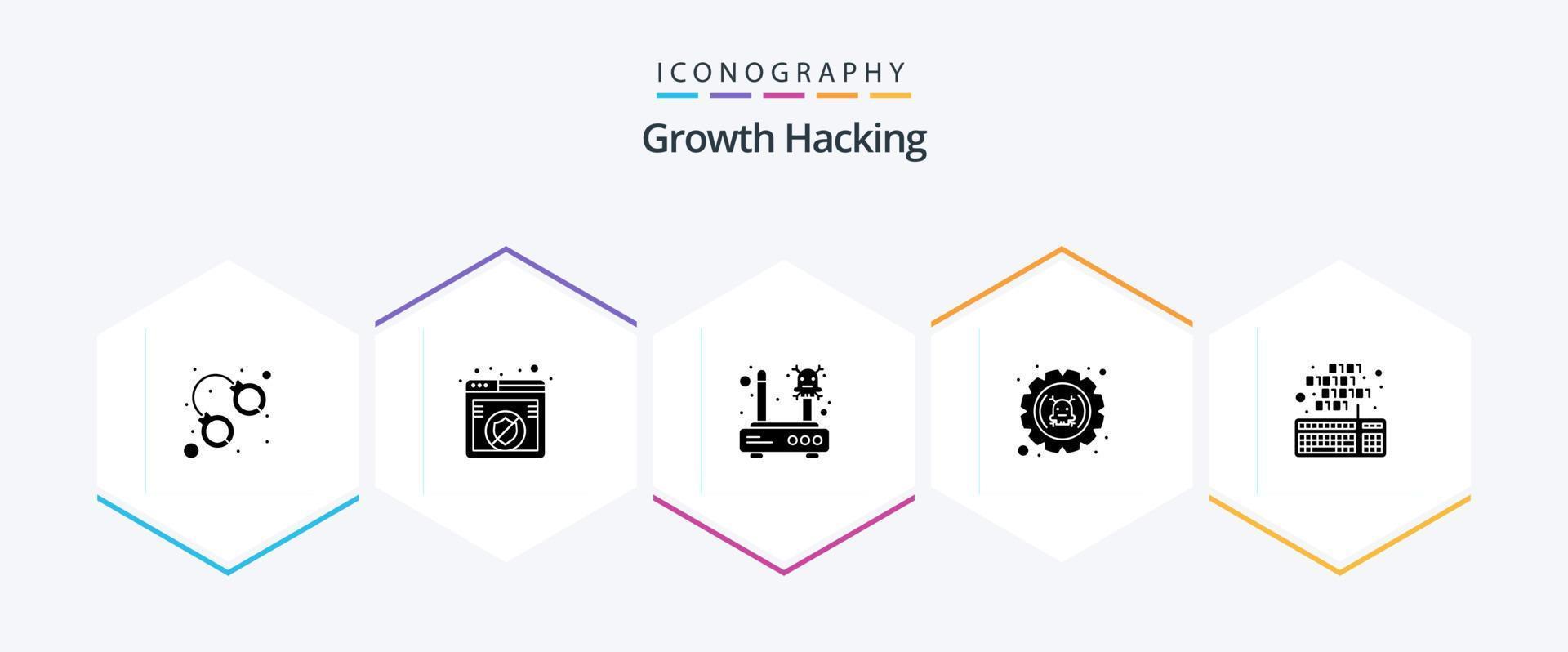 hacking 25 glifo ícone pacote Incluindo configurações. erro. erro. defeito. roteador vetor