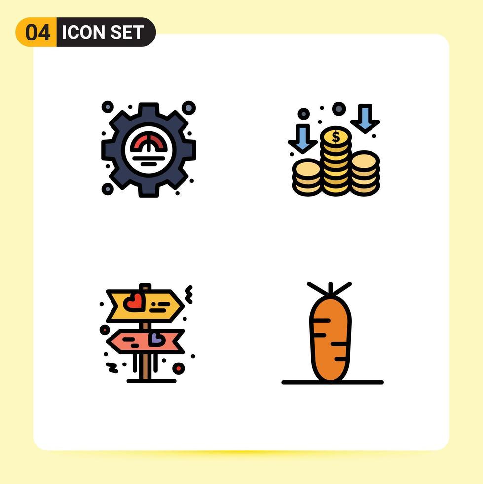 4 do utilizador interface linha preenchida plano cor pacote do moderno sinais e símbolos do eficiência amor produtividade dinheiro Comida editável vetor Projeto elementos