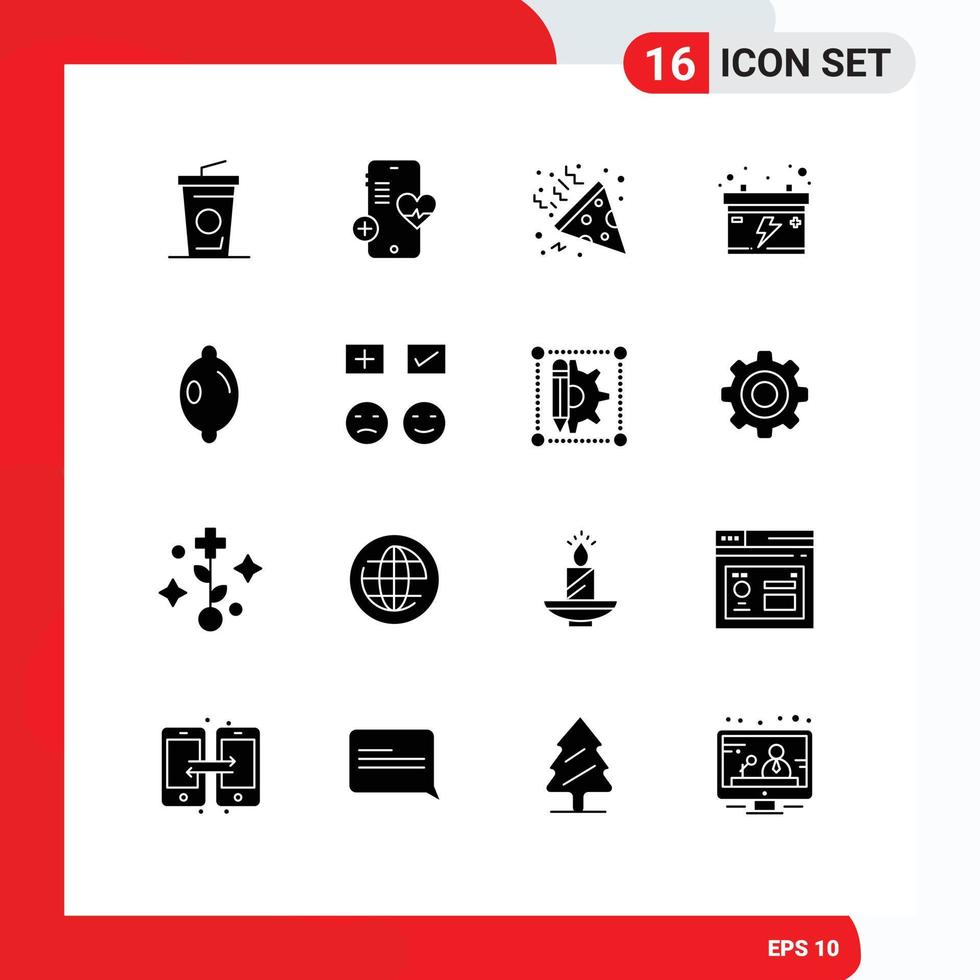 conjunto do 16 moderno ui ícones símbolos sinais para triste emojis festa limão carro editável vetor Projeto elementos