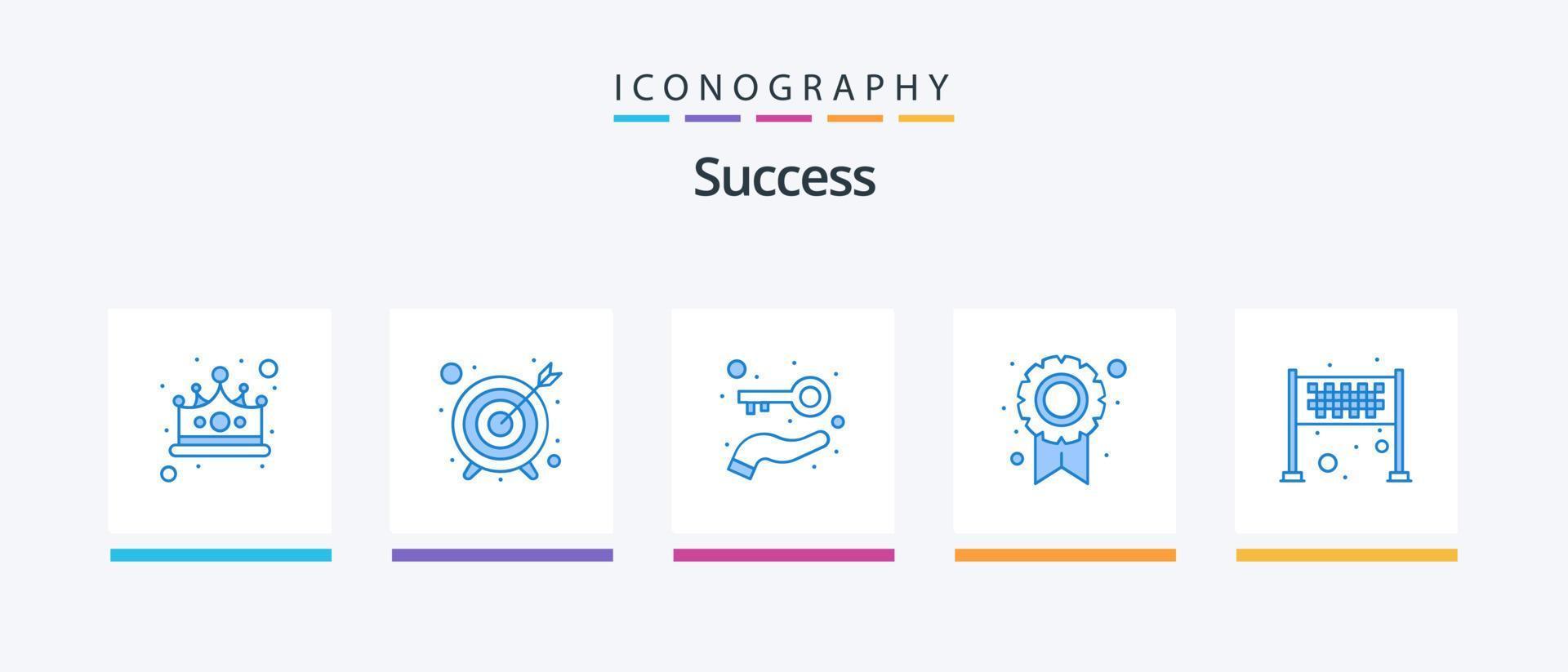 sucesso azul 5 ícone pacote Incluindo terminar símbolo. conquista. chave. social. recompensa. criativo ícones Projeto vetor